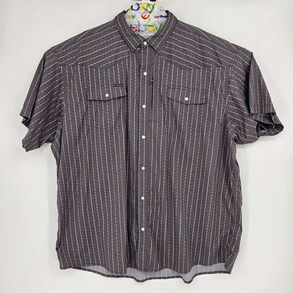 Poncho Shirt Mens 3XL Short Sleeve Western Regular Fit Pearl Snap Gray